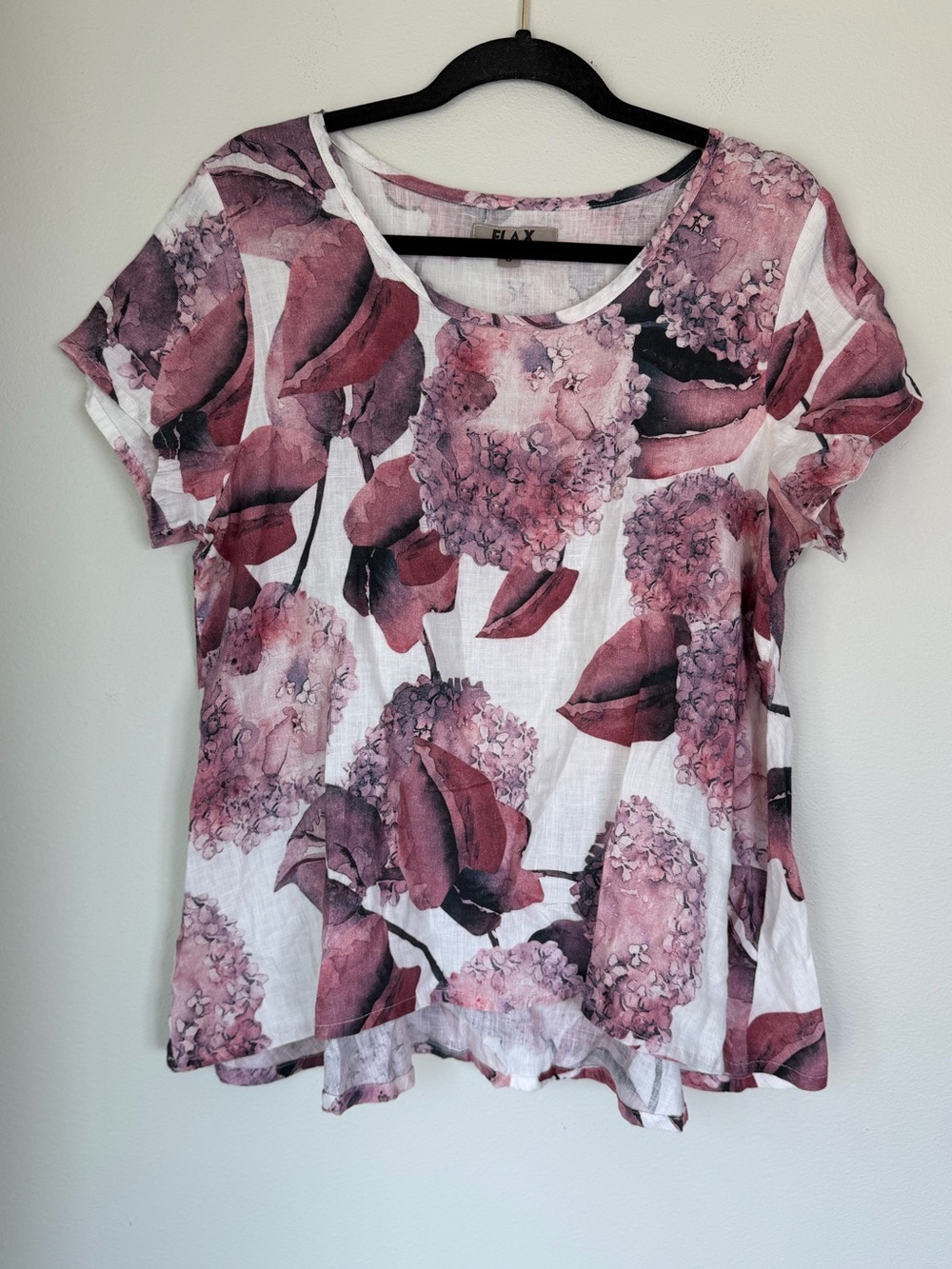FLAX Linen Floral Print Flowy Boho Cottage Hippie Fairy Asymmetrical Top Organic